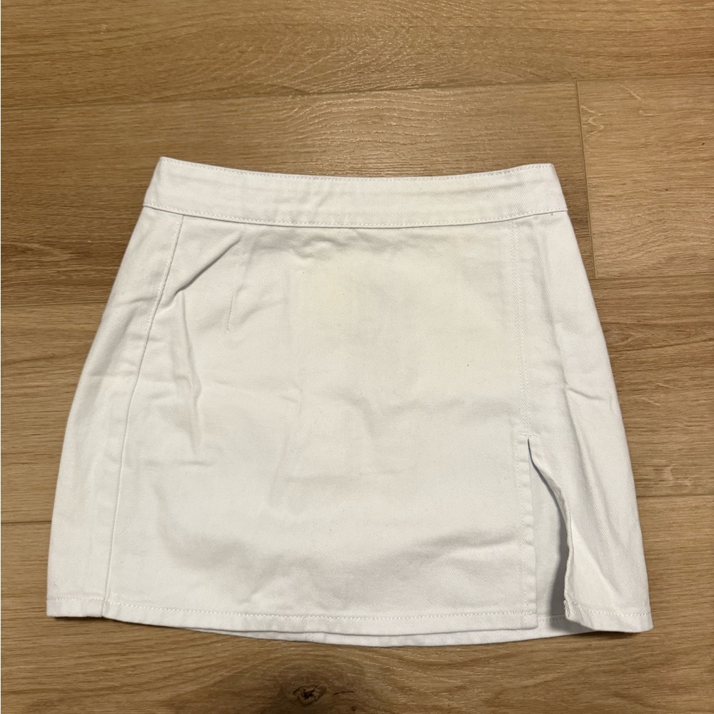 Lioness White Denim Mini Skirt with Slit